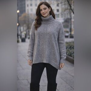 🩶 Classic Gray Turtleneck Sweater w/ Knit Design - size Large